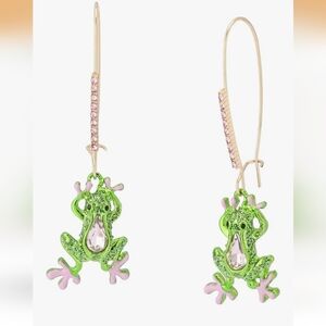 Betsey Johnson Green and Pink Frog Earrings